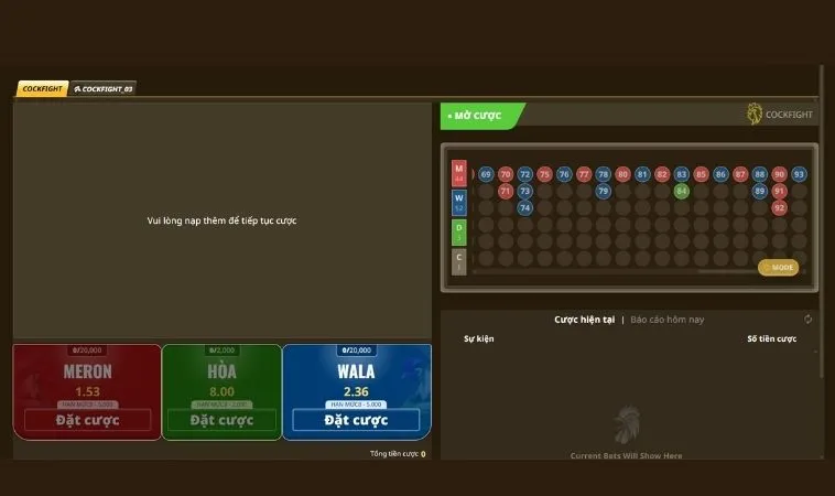 Đá Gà V9Bet 1 Giao diện đặt cược tại sảnh Đá Gà Tại V9Bet