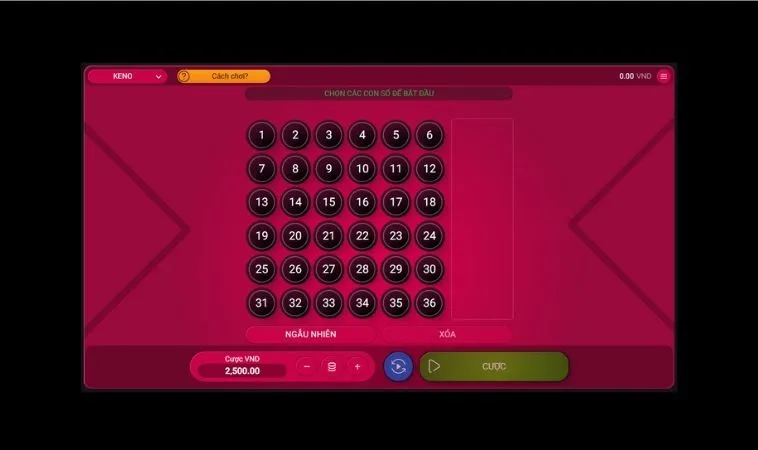 Cách Chơi Game Nhanh Keno Hiệu Quả Tại Nhà Cái V9Bet 2 Giao diện chơi Keno tại V9Bet