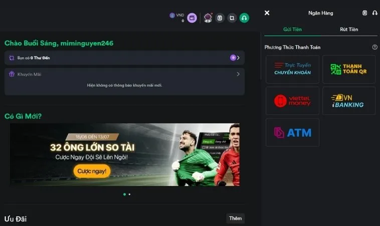 Nạp Tiền V9Bet An Toàn Nhanh Chóng Với Đa Dạng Phương Thức 2 Giao diện nạp tiền V9Bet