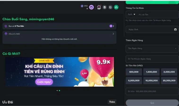 Rút Tiền V9Bet Nhanh Chóng An Toàn Với Hướng Dẫn Chi Tiết 2 Giao diện rút tiền V9Bet