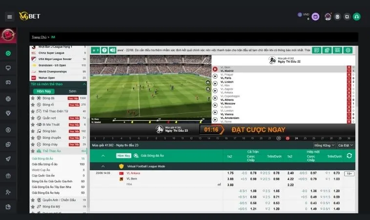 Tìm Hiểu Cá Cược Thể Thao Ảo V9Bet Với Luật Chơi Chi Tiết 2 Giao diện đặt cược sảnh thể thao ảo V9Bet